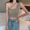 Chica sexy hombro oblicuo Blanco camisola pequeña para mujer interior tirante almohadilla para el pecho envuelto pecho fondo ropa interior top tubo verano corto