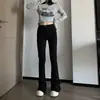 Calça Jeans Flare Preta Cintura Alta Feminina Verão 2024 Novo Estilo Pequena Personalidade Perna Larga Micro Sino