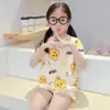 Traje de Manga Corta para Niñas, Pijamas para Niños, Ropa de Verano 100% Algodón para Niñas Pequeñas, Ropa Delgada para Aire Acondicionado, Ropa de Casa para Niños Medianos y Mayores