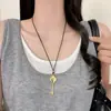 Colar pingente anel gota d'água oco longo para mulheres, corrente de suéter de luxo leve de nicho de alta qualidade com acessório de cordão preto ajustável