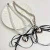 Collar con colgante de amor de metal dulce de verano con lazo y perlas para mujer, cadena de clavícula elegante y fresca.