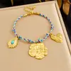 Moda Europea y Americana Simple Retro Chapado en Oro Irregular Flor Corazón Forma de Gota Incrustado Turquesa Colgante Conjunto de Joyería