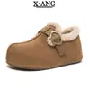 Sapatos Estilo Birkenstock de Couro Espesso com Solado Grosso e Cobertura Total para Mulheres, Forrados com Lã Sintética Grossa para o Inverno, Sapatos de Algodão Slip-On com Lã de Cordeiro