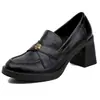Versión de Piel de Oveja de Zapatos de Tacón Alto Estilo Camelia Retro, Zapatos Planos de Tacón Grueso para el Trabajo de Una Pierna, Elegantes Zapatos Pequeños de Cuero Negro para Mujer