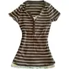 Moda de Verão Transfronteiriça Estilo Americano Slim Fit Estampada Retrô Insv Decote Baixo Verão Manga Curta Y2K Atacado Camiseta Slim Fit para Mulheres