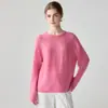 Fio Kangbaolai ~ 75% caxemira 25% seda de amoreira malha dupla gola redonda suéter de caxemira para mulheres, solto e macio