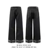 Jeans Retro Americanos de Pierna Ancha con Remaches para Hombre Bolsillo Trasero Remaches Metálicos Dobladillo Enrollado Estampado de Bandera Nacional Pantalones Rectos de Largo Completo