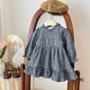 Ningli girls' estilo ocidental terno saia outono novo camisola de malha cardigan vestido floral das crianças na moda terno de duas peças