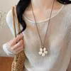 Colar Longo com Pingente Flor Dopamina para Mulheres Acessórios de Roupa de Verão Corrente para Clavícula Vestido Design de Nicho