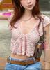 Blusas Design para Mulheres, Mangas Vazadas de Verão, Blusas de Renda Transparentes com Recortes, Camisetas Finas de Decote V Curtas que Mostram o Umbigo