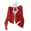 Camiseta Sexy de Encaje con Mangas Largas, Estilo Puro Deseo, Falso Dos Piezas, con Cuello Halter para Mujer, Nuevo Top Rojo Delgado para Otoño e Invierno, para el Año Nuevo