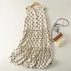 Foto Real de Vestido de Verano de Lino con Cuello en V, Lunares, Manga Corta para Mujer, Nuevo Estilo Adelgazante, Estilo Vacacional, Elegante, Casual, Corte Holgado, Largo