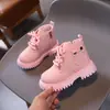 Moda Outono e Inverno Sapatos de Algodão Infantil Botas Martin de Algodão Quente para Meninos Botas de Neve com Zíper Lateral para Meninas com Pelo