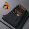Pantalones de pana transfronterizos, pantalones de invierno forrados de polar para hombre, pantalones casuales para papás, pantalones largos rectos de lujo ligero para negocios para hombres