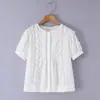 Estilo Europeo y Americano Verano Ropa de Mujer Blanca Algodón Encaje Patchwork Camisa de Manga Corta, Color de la Foto, Fábrica de Origen
