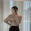 Suéter de un hombro color café para mujer, capa base de otoño e invierno, diseño sexy de hombros descubiertos, corte ajustado, top de punto chic, súper popular