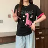 Camiseta Rosa de Dibujos Animados de Manga Corta para Mujer 2025 Nuevo Verano Color de Contraste Casual Versátil Top de Manga Media de Gama Alta