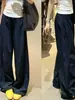 Pantalones de Trabajo Azul Marino de Secado Rápido para Mujer, Pantalones Deportivos de Cintura Alta Adelgazantes de Pierna Recta para Primavera y Verano, Pantalones de Pierna Ancha Frescos y Elegantes para Figuras Pequeñas