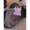Pijama roxo de taro doce com bojos e alças, conjunto de duas peças confortável para casa de verão com estampa de estrelas para mulheres, pode ser usado fora