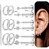 Conjunto de 13 Peças de Tarraxas para Cartilagem Auricular Clássicas de Aço Inoxidável com Pino e Cravejadas de Zircônia, Tarraxas Planas para Piercing Corporal, Piercings de Nariz em Estoque
