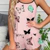 Conjunto de Pijama para Mujer con Estampado de Mariposas, Estilo Europeo y Americano, Cómodo y Moderno Camisol y Shorts para Estar en Casa, Se Puede Usar Afuera