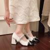 Estilo Tweed 2025 Nuevo Estilo Verano Zapatos Mary Jane de Tacón Alto Poco Profundos Hada Francesa Lazo Calzado Exterior Versátil