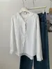 Camisa feminina de algodão puro jacquard bordado com babados estilo vintage francês, novo modelo de início de outono 2026, camisa/cardigã elegante e versátil