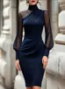 Amazon 2026 Otoño Nuevo Transfronterizo Europeo y Americano Vestido Bodycon de Manga Larga Ajustado de Color Sólido con Cuello Alto para Mujer
