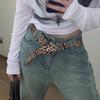 Cinturón con estampado de leopardo retro estilo americano para mujer, diseño Sense Niche Y2K, jeans estilo chica atractiva con cinturón distintivo que combina con todo.