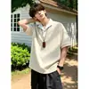 Camiseta Falsa de Dos Piezas con Patrón de Espiga de Trigo Gris para Hombre, Diseño de Verano con Cuello de Solapa, Camisa Polo de Retazos de Manga Corta para Pareja