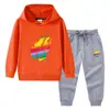 Nova coleção outono/inverno 2023 roupas infantis transfronteiriças conjunto de duas peças para bebê com capuz, suéter e calça, algodão, manga longa