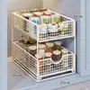 Estante de Almacenamiento para Fregadero de Cocina Gabinete Cesta en Capas Gabinete de Fregadero Cesta de Almacenamiento Multicapa Artefacto de Almacenamiento Deslizante