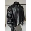 Jaqueta de Couro PU Gola Alta Retro Americana Masculina Primavera e Outono Marca Tendência Solta Casual Simples Toque de Luxo Roupa Externa Top