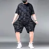 Traje deportivo de verano de seda helada para tallas grandes, disponible en stock, estilo suelto casual, moda masculina de moda, estilo fino