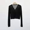 Ropa Hongmi/ Cárdigan fino de punto Tencel con cuello en V y manga larga para mujer, chaqueta de protección solar de verano