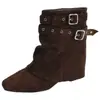 Botines de Tobillo de Tacón Bajo Puntiagudos Estilo Coreano para Mujer Otoño/Invierno 2026 Hebilla de Cuero Decoración de Remaches Botas Versátiles Botas Marrones de Moda