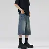 Nuevos shorts de mezclilla de verano para hombre y mujer, patrón de rayo azul retro americano desgastado, corte recto holgado, pantalones cropped, modernos