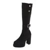 Botas de Tacón Grueso Alto Retro para Mujer Botas Altas Estilo Oeste Botas de Caballero de Dos Usos Nuevo Look Adelgazante 2025 Gamuza Otoño e Invierno