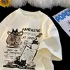 Camiseta de Manga Corta Pesada de Verano para Hombre Nueva Marca de Tendencia Retro Americana Tops Holgados de Media Manga para Adolescentes y Niños