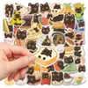 50 Pegatinas de Diario Glotón Gato Negro, Papelería de Estudio, Decoración para Carcasa de Computadora y Teléfono, Pegatinas para Material de Cuaderno, Disponibles para Venta al por Mayor