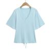 Top Sexy de Moda de Corte Slim Fit Estilo Francés con Lazo Ceñido a la Cintura Puro y Deseable, Camiseta Básica a la Moda