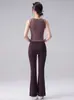 Conjunto de fitness con doble tirante, chaleco de yoga transpirable de secado rápido, pantalones de entrenamiento acampanados de cintura alta con control de abdomen, ajustados, para mujer
