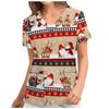 Europa e Estados Unidos nova enfermeira Natal estampado camisa V-neck manga curta fundo T-shirt feminino grande mancha