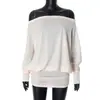 Ropa para Mujer Estilo Y2K, Estilo Perezoso y Deseo Puro, Top de Manga Murciélago Asimétrico, Ceñido a la Cintura, Adelgazante, Hombros Descubiertos, Elástico, Ajustado al Cuerpo, Camiseta de Manga Larga