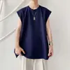 Colete Pesado Preto Estilo Americano Masculino Zíper Sem Manga Camiseta Colete de Ombro Marca de Moda Solto Colete de Verão Personalizado Bonito