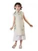 Qipao Feminino Modificado Estilo Tradicional com Barra Larga Vestido Longo Bordado Infantil 2026 Verão Novo Estilo Chinês Hanfu Fino