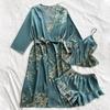 Roupão de Cetim Denilyn Moda Feminina Casual Estilo Luxo Leve Pijama Feminino Primavera e Verão Fino Estampado Roupa de Casa Robe