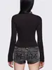 Moda Elegante Nueva de Otoño e Invierno Transfronteriza Europea y Americana Color Sólido Puro Cuello Redondo Aro de Acero Hueco Camiseta de Manga Larga para Mujer Aliexpress Cintura