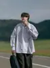 Camisa de Rayas Japonesa de Manga Larga para Hombre Primavera y Otoño Estilo Hong Kong Camisa de Manga Corta Chaqueta Casual Holgada de Moda