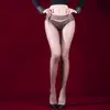 Meias Luster de Pérola Céu Estrelado Glitter Fino 5D Ultrafinas Borda Estreita Virilha Sem Costura Seda Brilhante Puro Desejo Sexy High-End Hot Girl Meias Pretas
